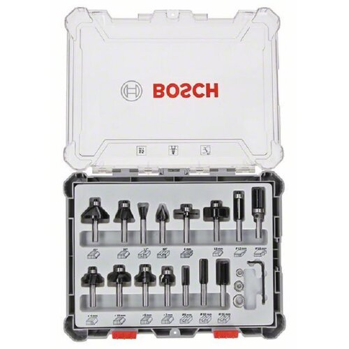 Bosch komplet raznih glodala, 15 komada, držač od 6 mm 15-piece mixed application router bit set Slike