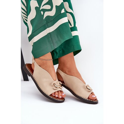 Boto Flat Heeled Sandals With Decoration Eco Leather Beige Tillireta Slike