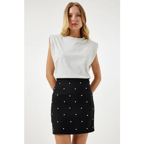  Women's Black Stone Detailed Woven Cachet Skirt