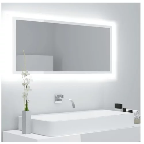  LED kopalniško ogledalo visok sijaj belo 100x8,5x37 cm
