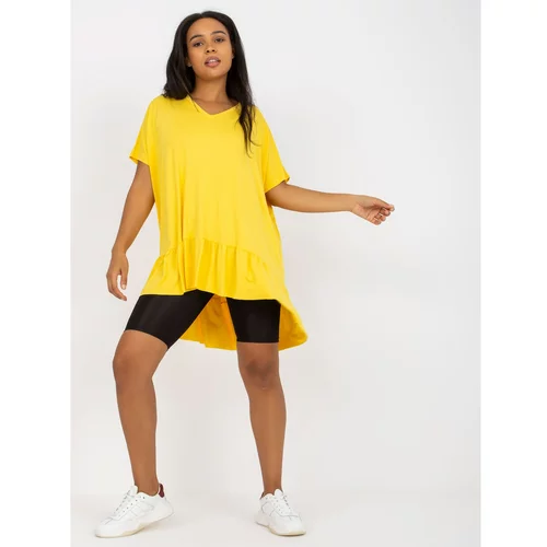 Fashion Hunters Plus size yellow asymmetrical tunic with a flounce