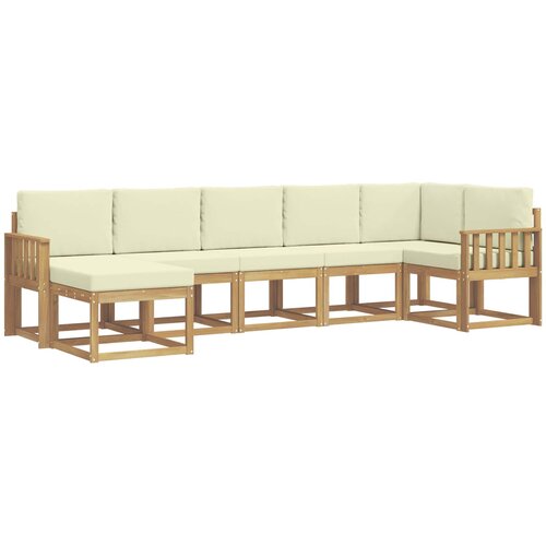  Set vanjskih sofa 7 kom. Bijela i krem Poliester Smeđa 306 x 128,5 x 73 cm Slike