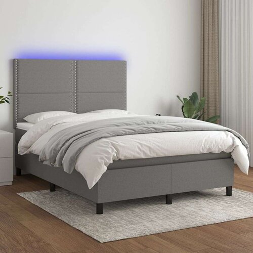  Box spring postelja z vzmetnico LED temno siva 140x200 cm blago, (20727201) Slike