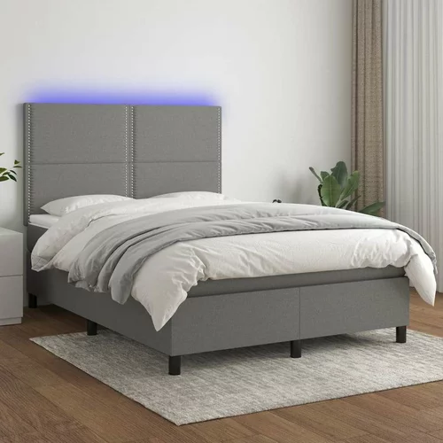  Box spring postelja z vzmetnico LED temno siva 140x200 cm blago, (20727201)