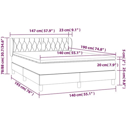  Krevet s oprugama i madracem krem 140 x 190 cm od tkanine Slike