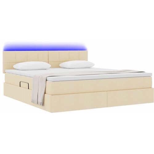  LED krevet za pohranu s madracem Krema 180 x 200 cm Tkanina Slike