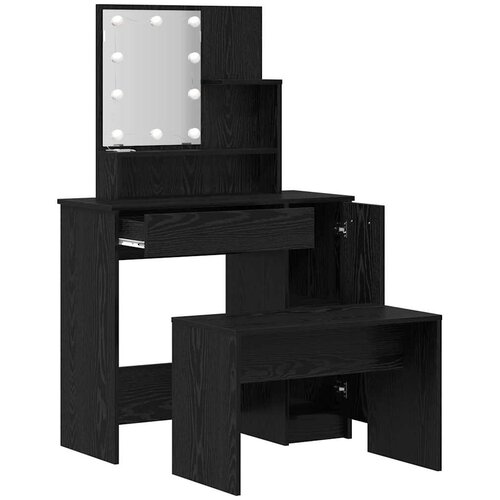  LED Set Toaletnog Stola 2 pcs Crni hrast Konstruirano drvo Slike