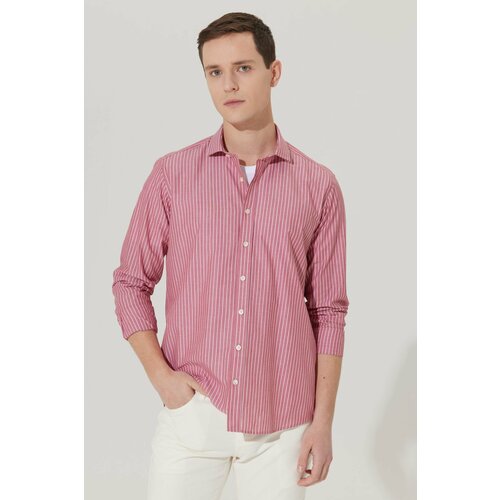 AC&Co / Altınyıldız Classics Men's Claret red-white Slim Fit Slim Fit Small Italian Collar 100% Cotton Striped Shirt. Slike