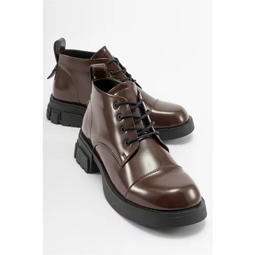 LuviShoes LAGOM Brown Patent Leather Women's Boots