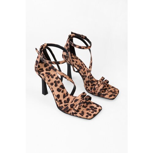 Shoeberry Women's Mules Leopard Satin Heeled Shoes Cene