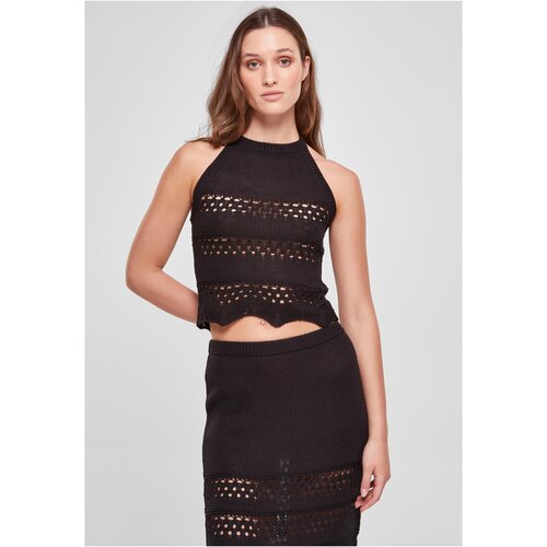 UC Curvy Ladies Short Crochet Knit Neckholder Top black Slike