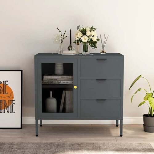  Komoda antracit 75 x 35 x 70 cm od čelika i kaljenog stakla Cijene