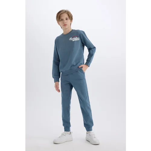 Defacto Boy 2-Piece Set Crew Neck Printed Sweatshirt Elastic Waist Tracksuit Bottoms