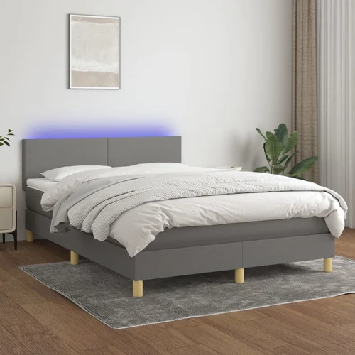 vidaXL Krevet box spring s madracem LED tamnosivi 140x190 cm tkanina