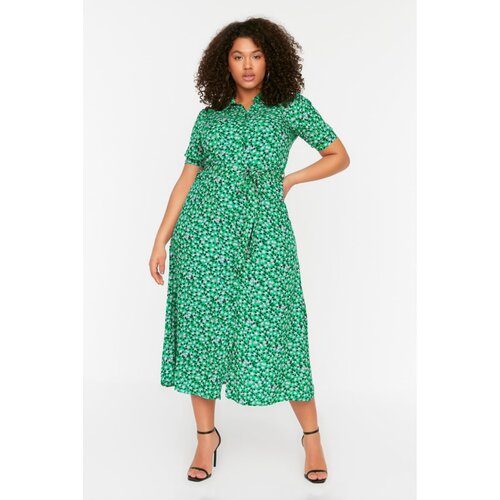 Trendyol ženska haljina Curve Green Belted Shirt Cene