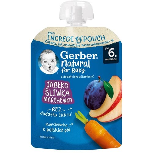 Gerber voćni pire jabuka, šljiva, šargarepa 80g Slike