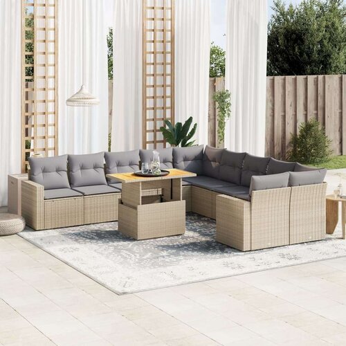 VidaXL 11-dijelni set vrtnih sofa od poliratana s jastucima bež Slike
