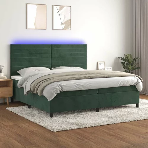  Box spring postelja z vzmetnico LED tem. zelena 200x200cm žamet, (20899411)