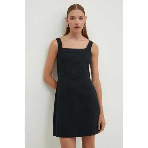 Abercrombie & Fitch Lanena haljina boja: crna, mini, širi se prema dolje