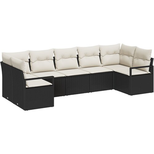 VidaXL 7-dijelni set vrtnih sofa s jastucima Crni Poli Ratan, 2-sjedna vrtna sofa s prostorom za pohranu i jastučićima Crni Poli Ratan Slike