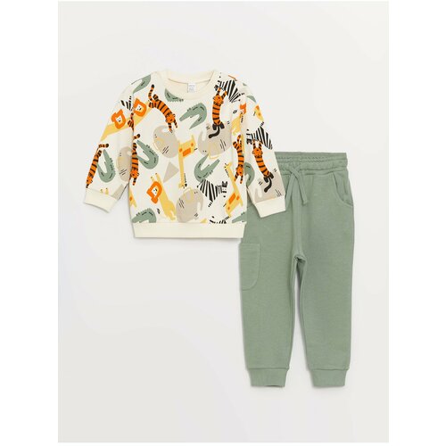 LC Waikiki Baby Boy with a Crew Neck Printed Sweatshirt and Tracksuit Bottoms 2-Pack Cene