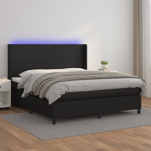  Krevet box spring s madracem LED crni 160x200cm od umjetne kože Cene