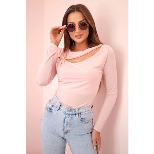 Kesi Włoski Women's bodysuit blouse with ruffles and decorative buckle powder pink Cene