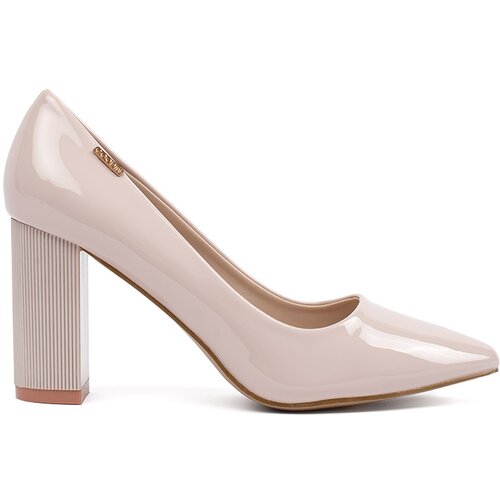 GOODIN Beige patent pumps on a heel Slike