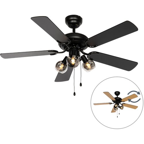 QAZQA Stropni ventilator črn s poteznim stikalom 3 luči - Mistral Vidro Cene