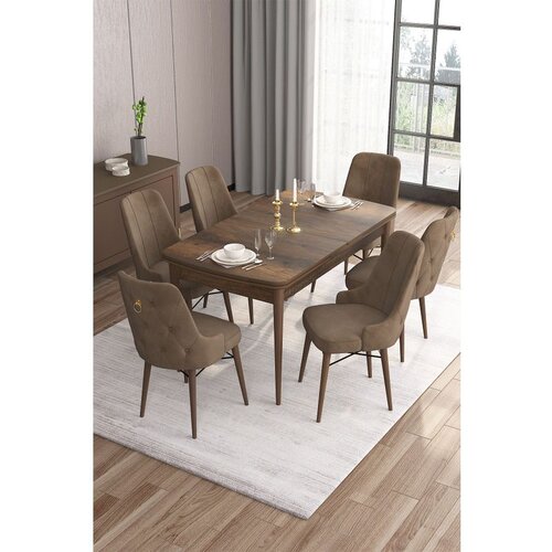 Hanah home Are - Baroque, Brown BaroqueBrown Extendable Dining Table & Chairs Set (7 Pieces) Cene