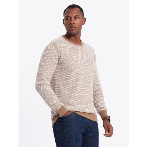 Ombre Men&amp;#039;s RELAXED FIT knitted sweater with patterns - light brown Slike