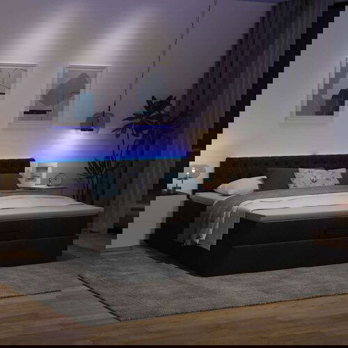 VidaXL Otomanski krevet s madracem i LED crni 180x200cm od tkanine Slike