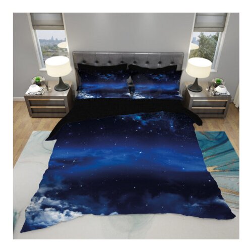 MEY HOME posteljina sa motivom zvezdanog neba 3d 200x220cm indigo-crna ( 3D-1360 ) Slike