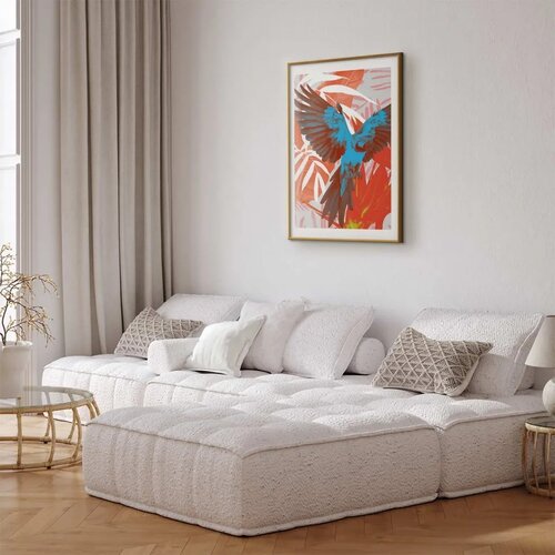  Plakat - Exotic Wings - parrot among abstract leaf patterns 29.7x42 Zlatni okvir s margom Slike