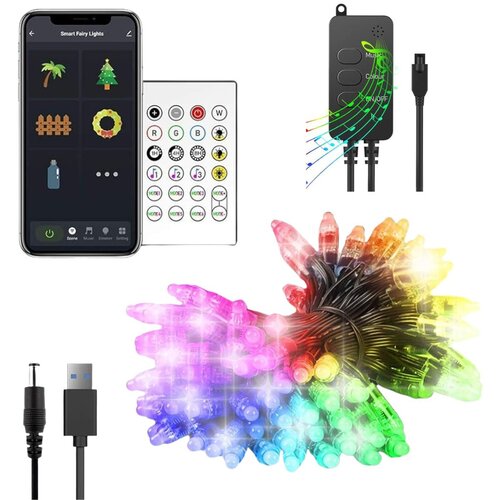 Family Christmas pametni svetlobni niz tuya usb 50 rgbic led diod 5 m wi-fi, bluetooth vsaka led svoja barva Cene