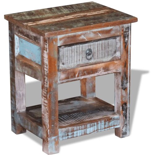  Bočni stolić s 1 ladicom masivno obnovljeno drvo 43x33x51 cm Slike