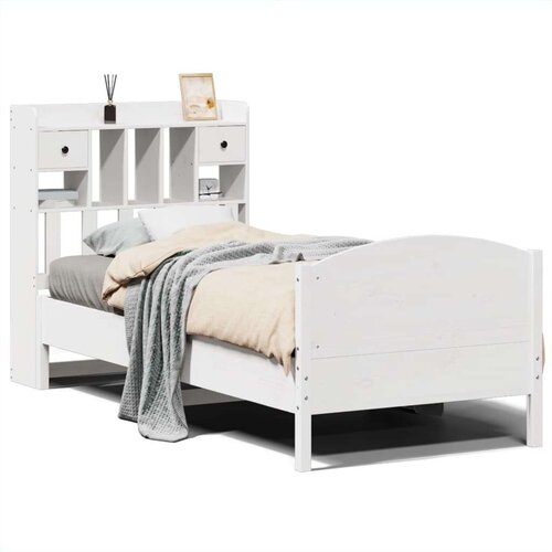 vidaXL Krevet s regalom za knjige bez madraca bijeli 75x190cm borovina Cene
