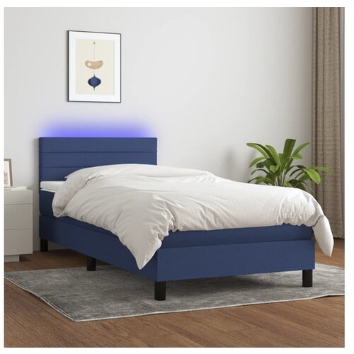 VidaXL Box spring postelja z vzmetnico LED modra 80x200 cm b Slike