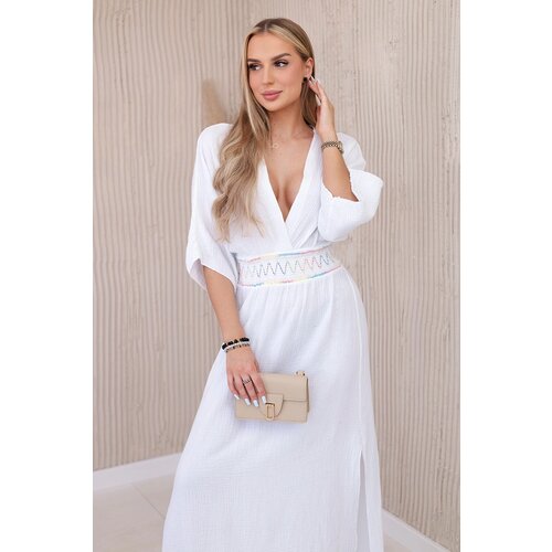Kesi Włoski Muslin dress with embroidery at the waist white Cijene