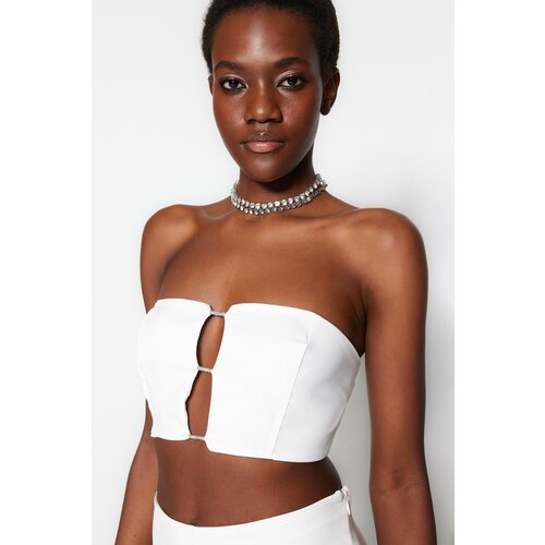 Trendyol Crop Top - Ecru - Plain Slike