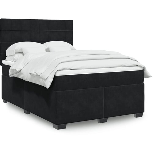 The Living Store Box spring posteljni z vzmetnico črn 140x190 cm žamet - Box Spring Postelja, (21428256) Cene