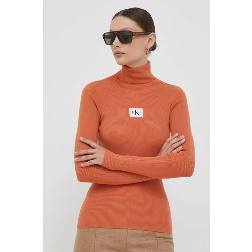 Calvin Klein Jeans Pulover za žene, boja: narančasta, s dolčevitom