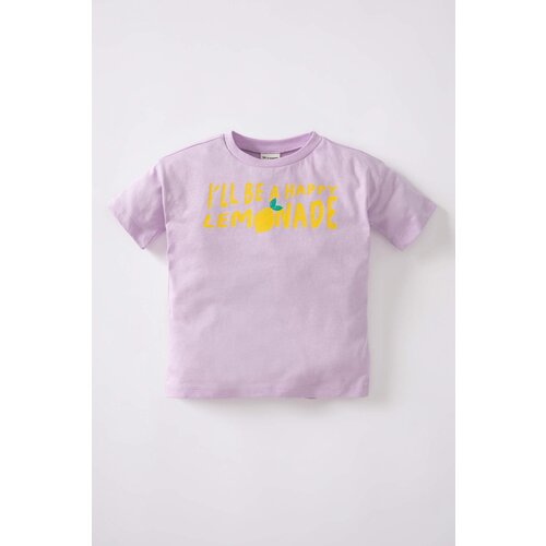 Defacto Baby Girl Regular Fit Crew Neck Slogan Printed Short Sleeved T-Shirt Slike