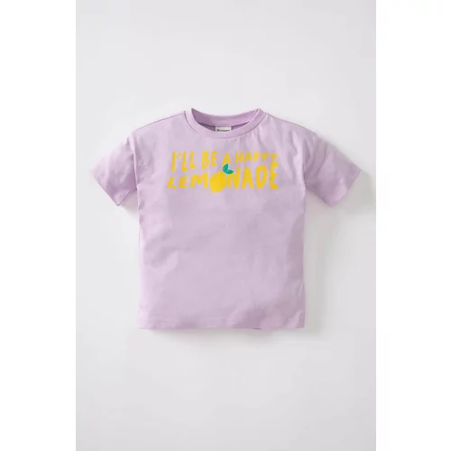 Defacto Baby Girl Regular Fit Crew Neck Slogan Printed Short Sleeved T-Shirt
