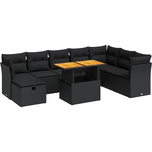 vidaXL 9-dijelni set vrtnih sofa s jastucima crni od poliratana bagrem Cene