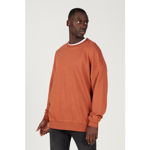 AC&Co / Altınyıldız Classics Men's Light Brown Oversize Wide Cut 3 Thread Crew Neck Cotton Sweatshirt Cene