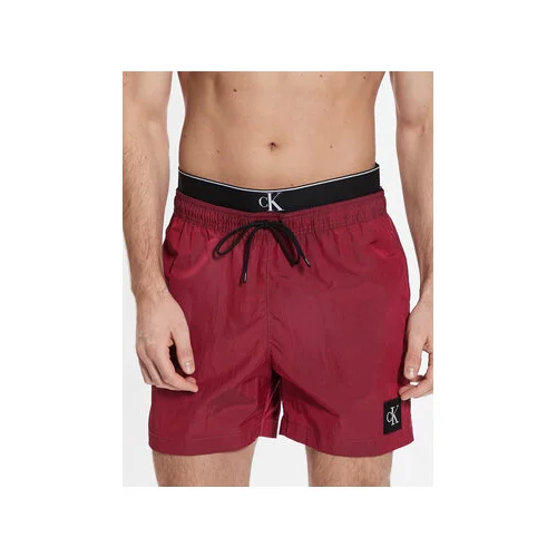 Calvin Klein Swimwear Kopalne hlače Medium Double Wb KM0KM00846 Bordo rdeča Regular Fit