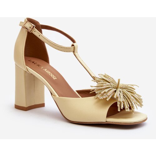 Laura Messi Leather Sandals with Heel and Decoration 2758 Beige Cijene