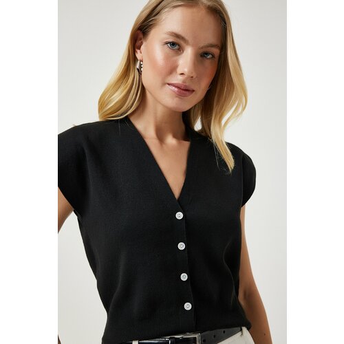 Happiness İstanbul Women's Black Buttoned Short Knitwear Vest Slike