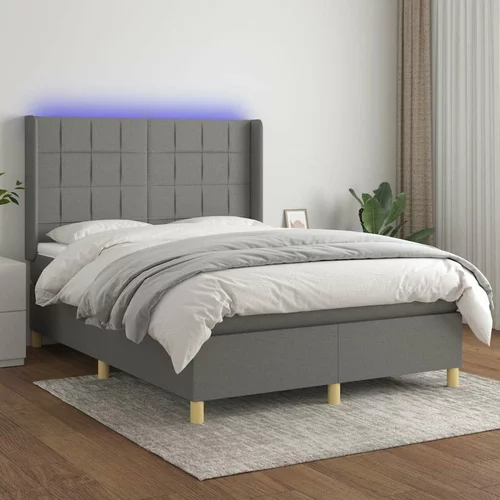  Box spring postelja z vzmetnico LED temno siva 140x190 cm blago, (20789278)